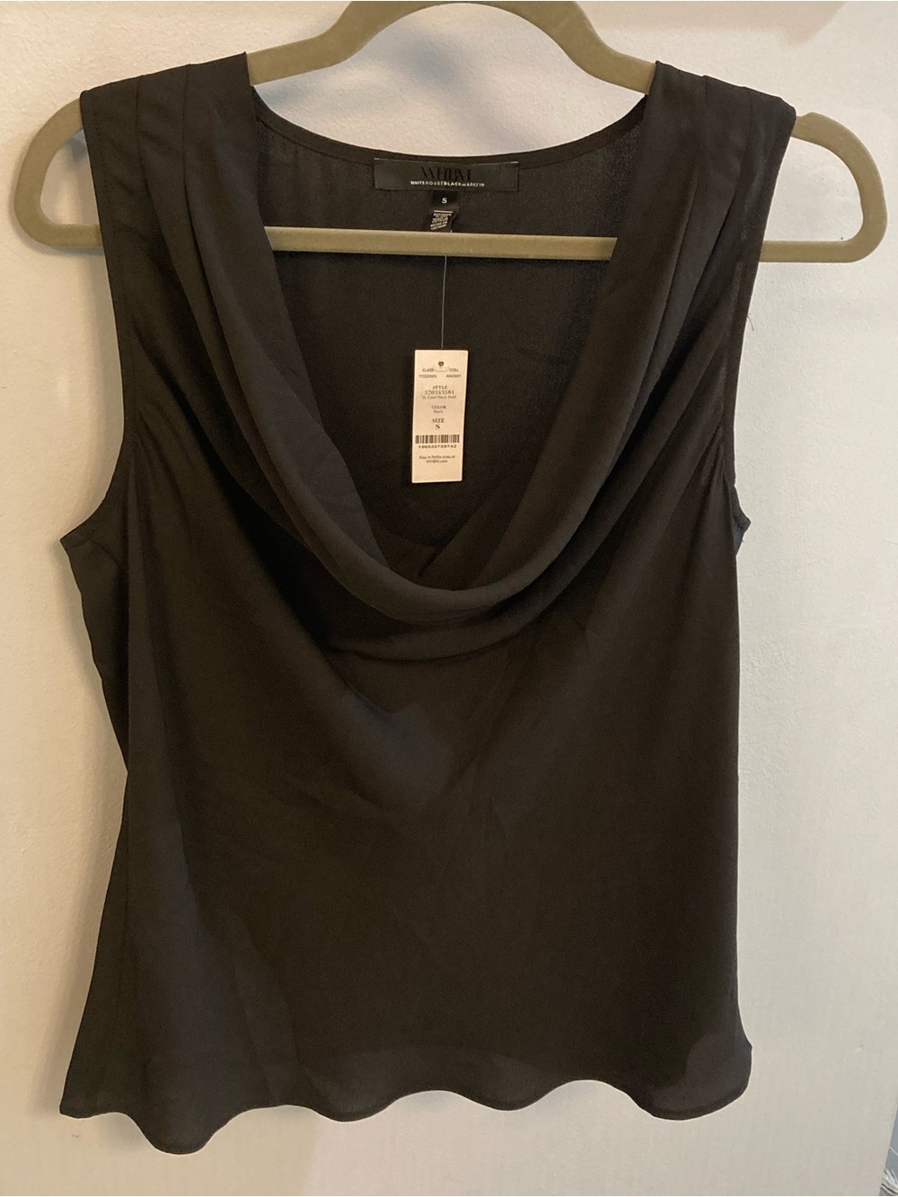NWT White House Black Market Blouse Small Black Cowl Neck Sleeveless